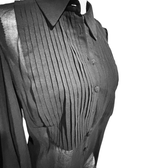 Black Sheer Pleated Button-Up‎ Blouse-XS - Picture 6 of 8
